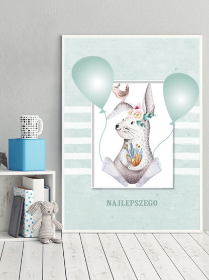 Plakat-urodziny-króliczek-balony-zielony