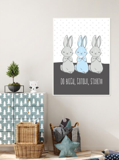 Plakat do biegu króliki - niebieski