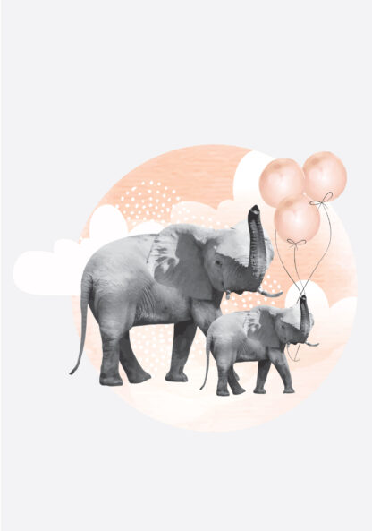 Naklejka Słonie z balonami - morelowa