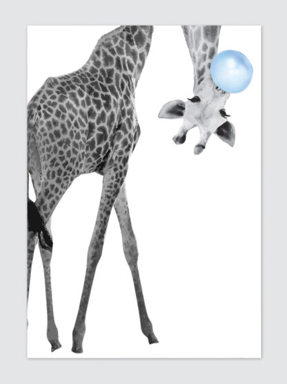 plakat na ścianę - żyrafa z niebieskim balonem