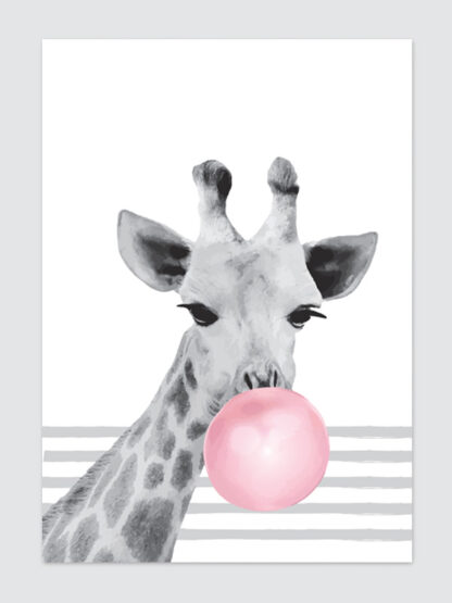 plakat na ścianę - Żyrafa z różowym balonem