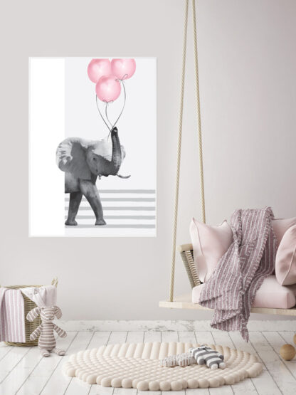 plakat na ścianę - słoń z balonami