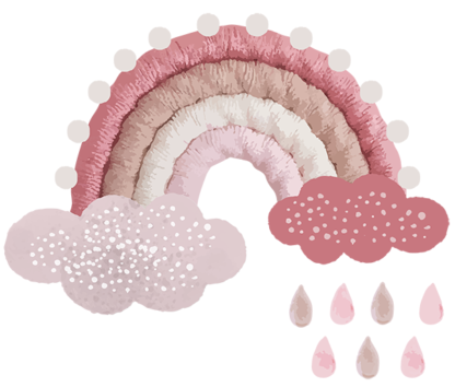 naklejki dla dzieci na ścianę tęczowe opowieści z różowymi chmurkami i kropelkami deszczu