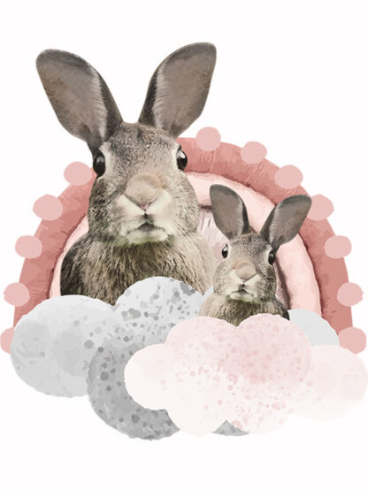 Naklejki dla dzieci na ścianę tęczowe opowieści - Tęczowe króliczki w chmurach